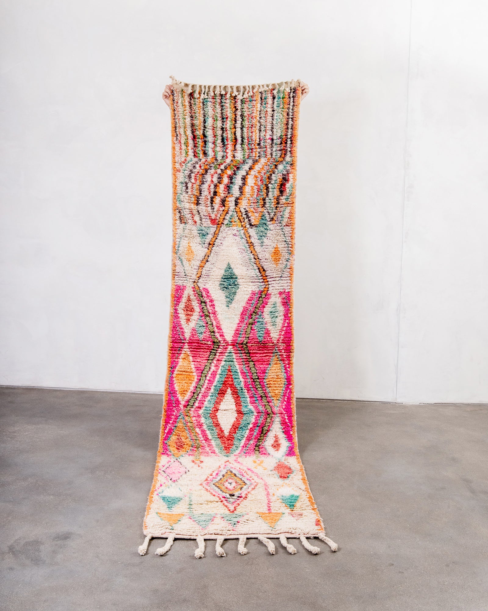 Modern designer handcrafted Berber rug from Morocco. Boujed with beautiful colors and patterns
