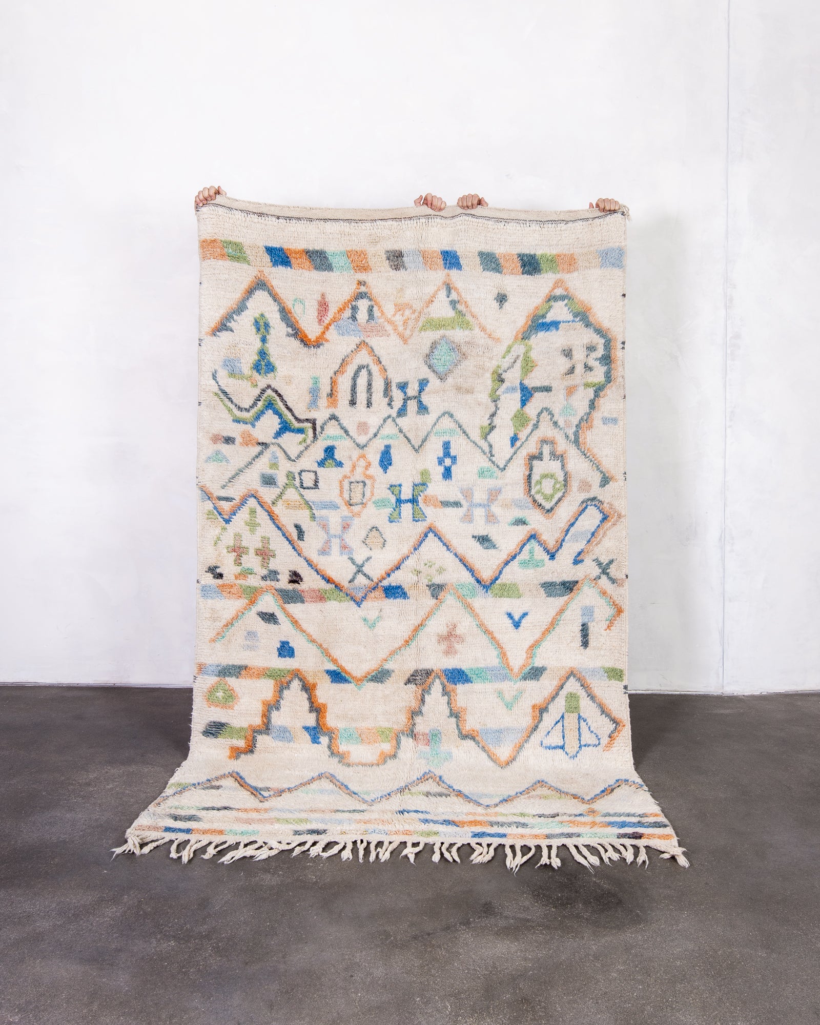 Modern designer handcrafted Berber rug from morocco Boujed with beautiful colors and patterns