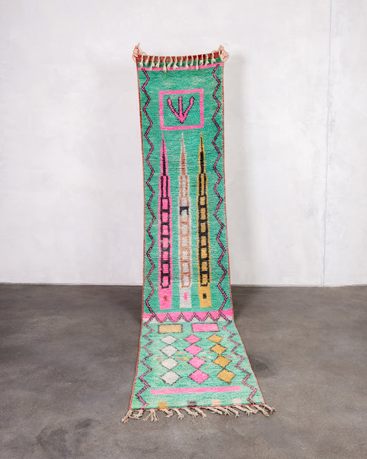 Modern designer handcrafted Berber rug from morocco Boujed with beautiful colors and patterns