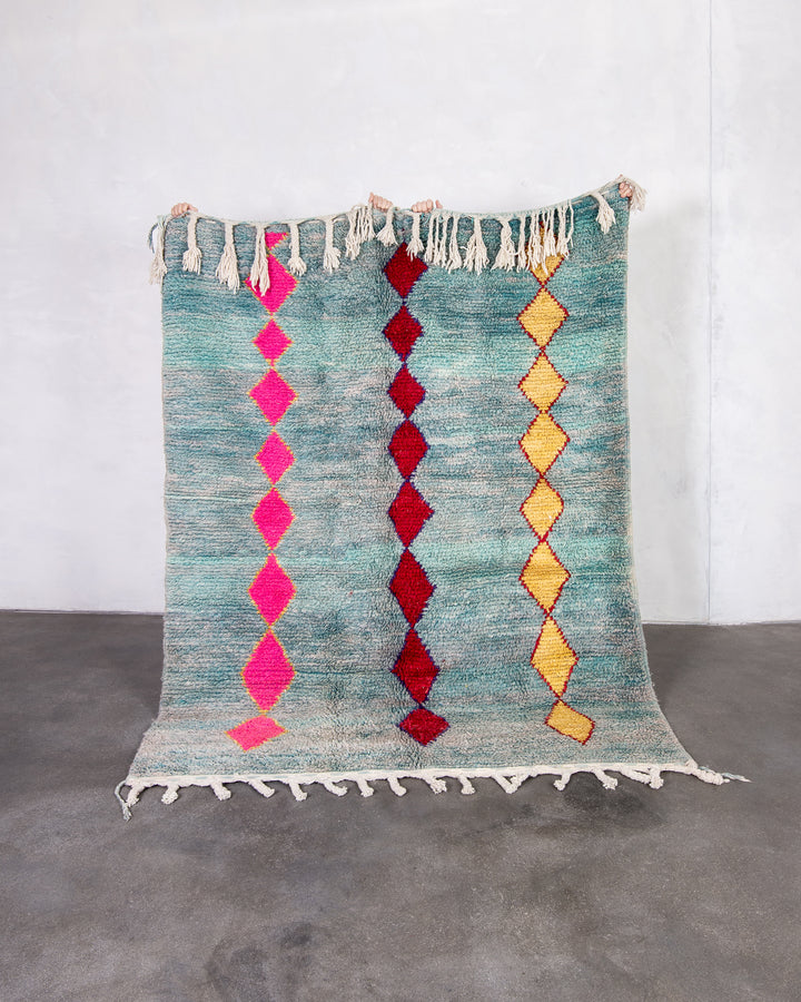 Modern designer handcrafted Berber rug from morocco Boujed with beautiful colors and patterns
