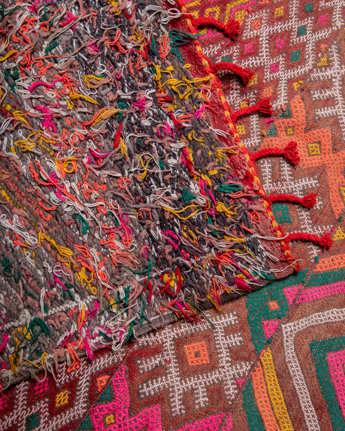 Modern, designer, handcrafted Berber rug from Morocco. Vintage Kelim carpet with beautiful designs and robust flat weave. 100% wool.