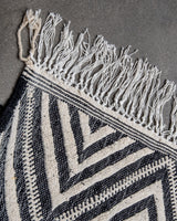 Modern, handcrafted Berber runner rug from Morocco. Flat-woven Kelim carpet in black and white design. Made of 100% wool.