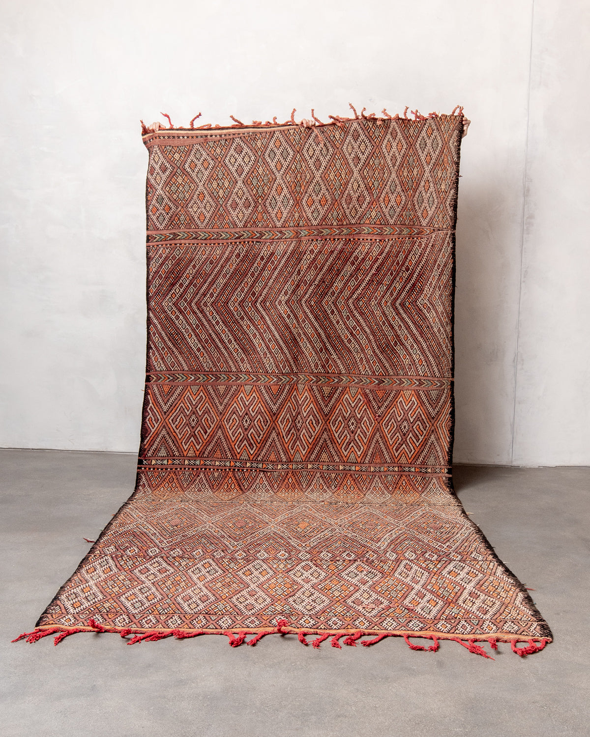 Modern, designer, handcrafted Berber rug from Morocco. Vintage Kelim carpet with beautiful designs and robust flat weave. 100% wool.