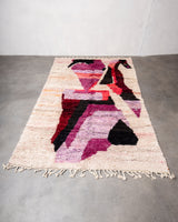 Modern, designer, handcrafted Berber rug from Morocco. Vintage carpet with beautiful colours and patterns and fluffy texture.