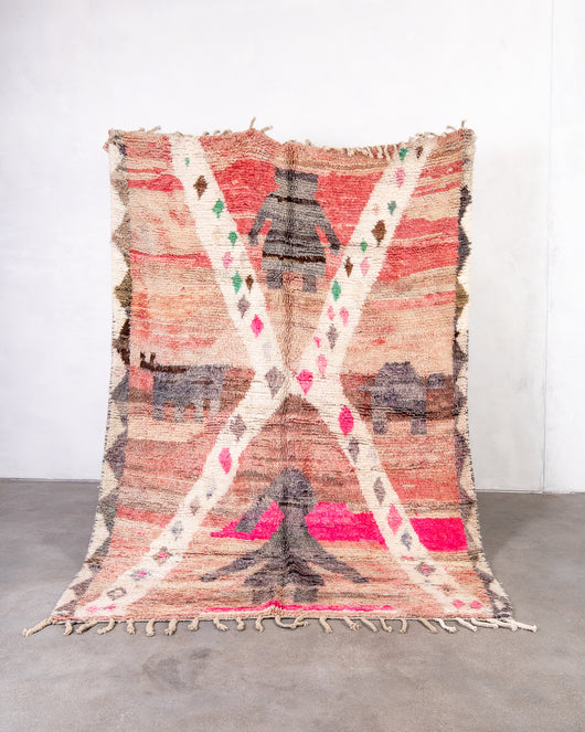 Moderner, handgefertigter Berber-Teppich aus Marokko. Vintage-Teppich mit schönen Farben und Mustern und flauschiger Textur.