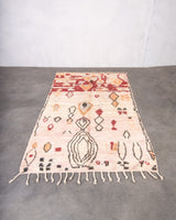 Modern, designer, handcrafted Berber rug from Morocco. Vintage carpet with beautiful colours and patterns and fluffy texture.