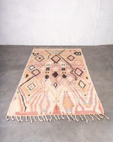 Modern, designer, handcrafted Berber rug from Morocco. Vintage carpet with beautiful colours and patterns and fluffy texture.