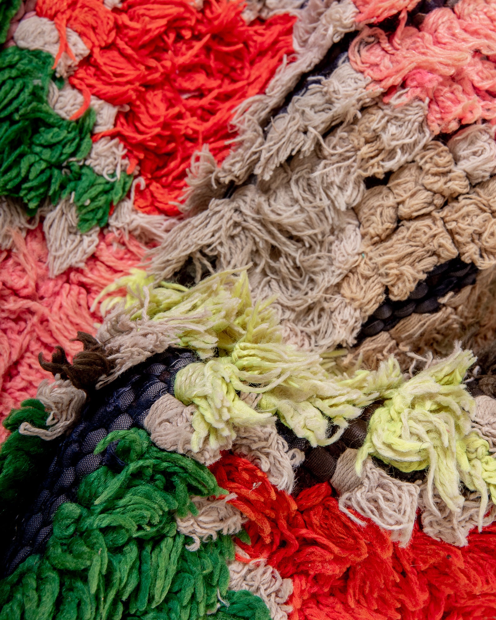 Modern, designer, handcrafted Berber rug from Morocco. Vintage carpet with beautiful colours and patterns and fluffy wool texture.