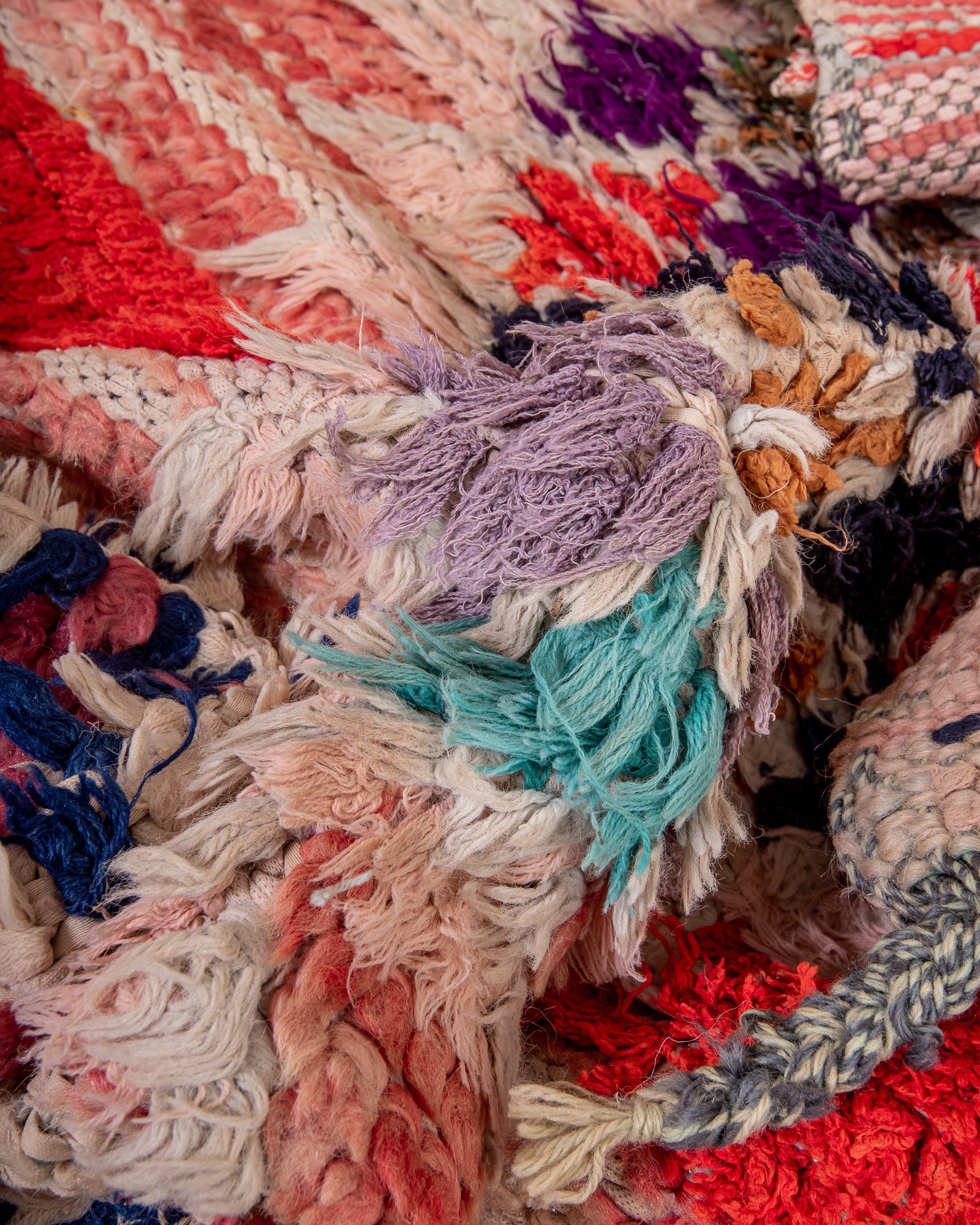 Modern, designer, handcrafted Berber rug from Morocco. Vintage carpet with beautiful colours and patterns and fluffy wool texture.