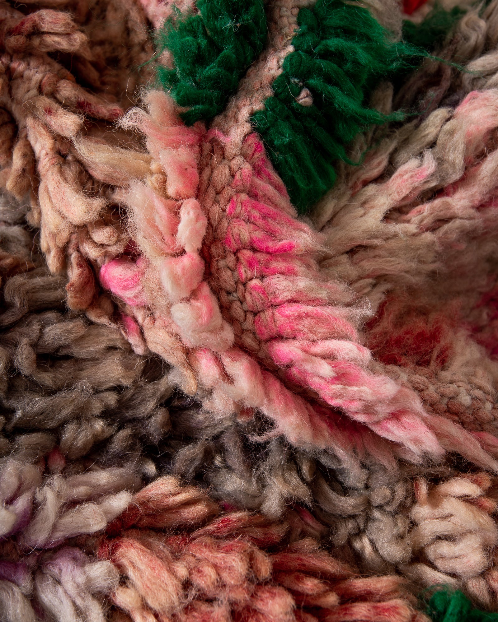 Modern, designer, handcrafted Berber rug from Morocco. Vintage carpet with beautiful colours and patterns and fluffy texture.